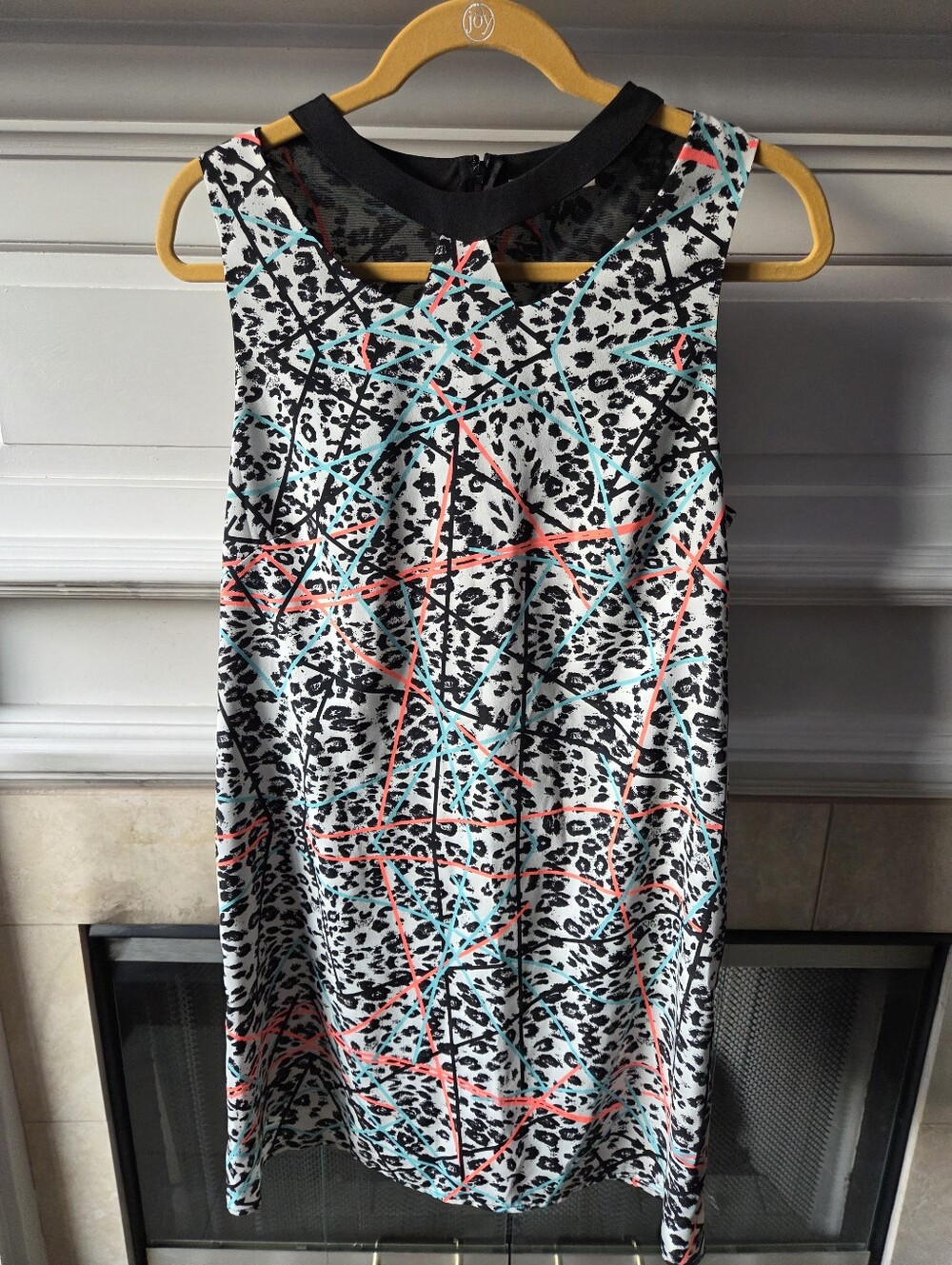LUSH Abstract Animal Print Shift Dress Black White Coral Turquoise Size M